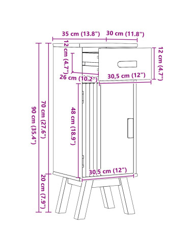 Mobile da Bagno con cassetto Olden Marrone 35 x 30 x 90 cm