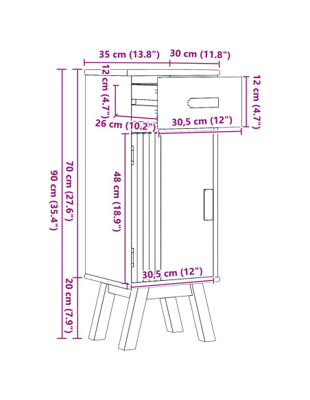 Cabinet da bagno  35x30x90 cm in legno massello di pino