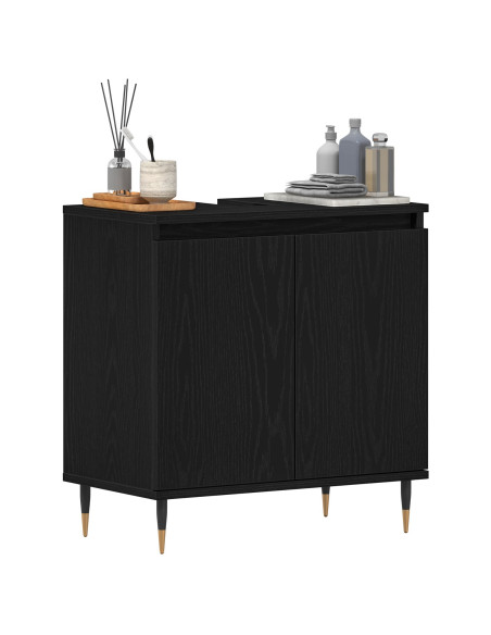 Mobile Lavabo da Bagno  Rovere Nero 58x33x60 cm Legno Ingegnerizzato