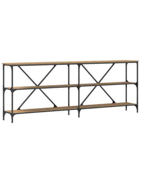 Tavolo Consolle In Rovere Artigianale 200x30x75 cm Legno Ingegnerizzato e Acciaio