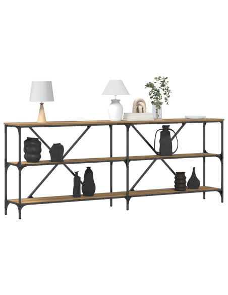 Tavolo Consolle In Rovere Artigianale 200x30x75 cm Legno Ingegnerizzato e Acciaio