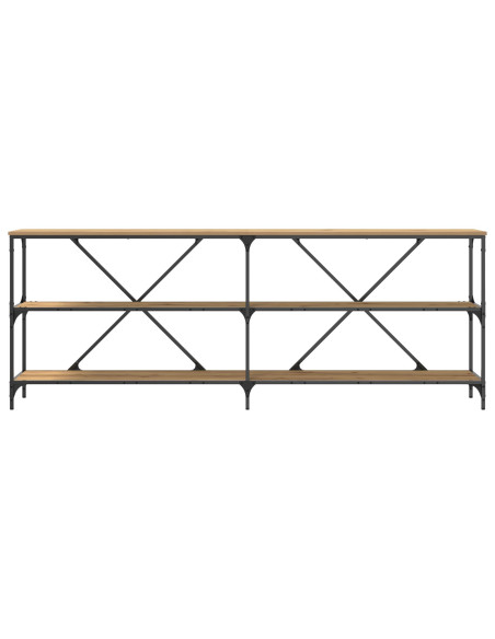 Tavolo Consolle In Rovere Artigianale 200x30x75 cm Legno Ingegnerizzato e Acciaio