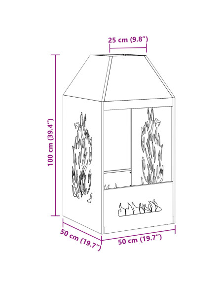Focolare Nero 50 x 50 x 100 cm Acciaio