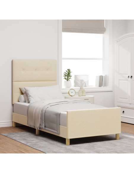 Struttura del letto con testiera Crema 90 x 190 cm Tessuto
