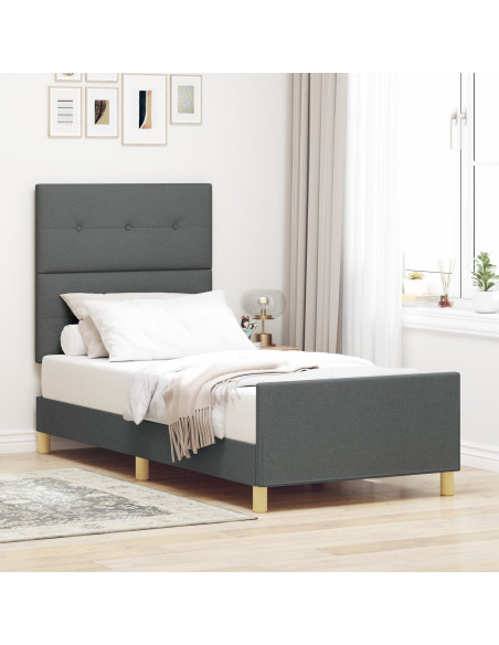 Letto Grigio Scuro 100x200 cm Tessuto