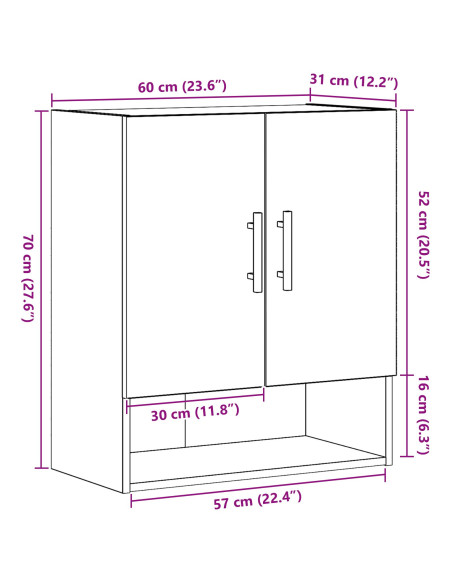 Mobile a muro  Nero Rovere 60x31x70 cm Legno ingegnerizzato
