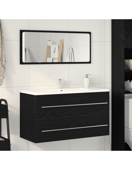 Mobile da Bagno con Specchio Rovere Nero 90x45x1,5 cm Legno Ingegnerizzato