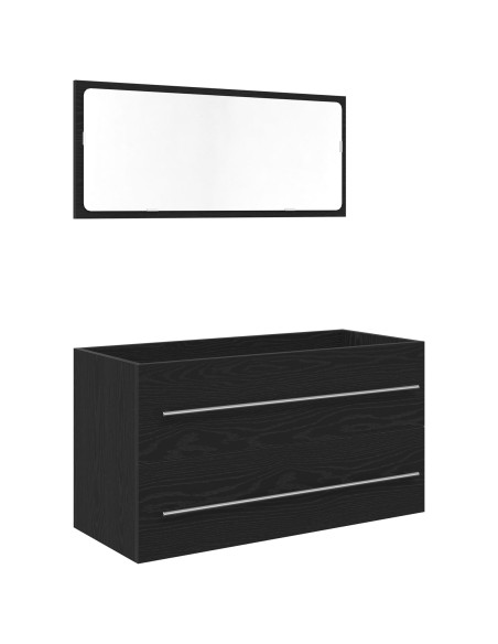 Mobile da Bagno con Specchio Rovere Nero 90x45x1,5 cm Legno Ingegnerizzato