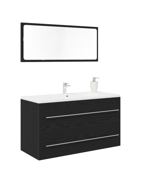 Mobile da Bagno con Specchio Rovere Nero 90x45x1,5 cm Legno Ingegnerizzato