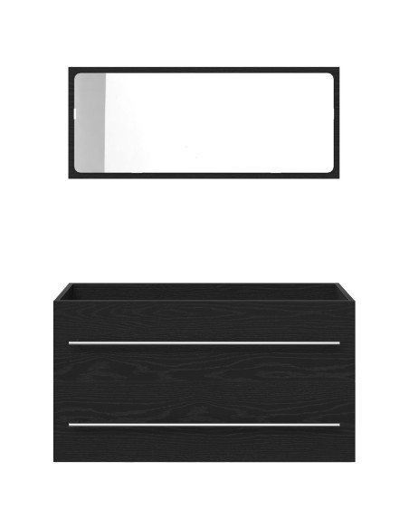 Mobile da Bagno con Specchio Rovere Nero 90x45x1,5 cm Legno Ingegnerizzato