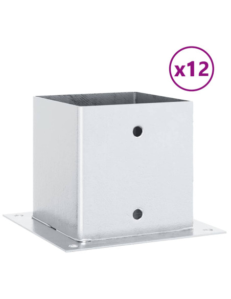 Basi per Pali Quadrate 12 pz Argento 141x141 mm Acciaio Zincato