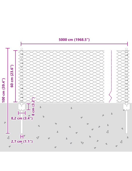 Pali per Recinzione  11 pz U-Channel Verde 60 cm Acciaio, Recinzione Esagonale  Verde 0,6x50 m Acciaio