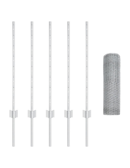Pali per Recinzione  5 pz U-Channel 80 cm Acciaio Galvanizzato, Recinzione Esagonale  0.8x10 m Acciaio Galvanizzato