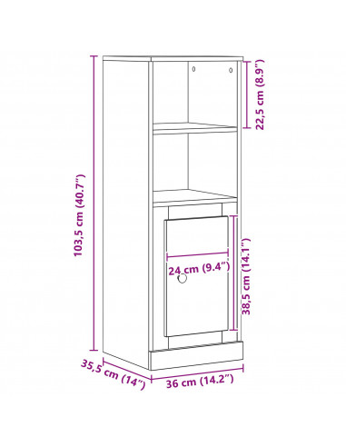 Highboard Rovere Nero 36x35.5x103.5 cm Legno ingegnerizzato