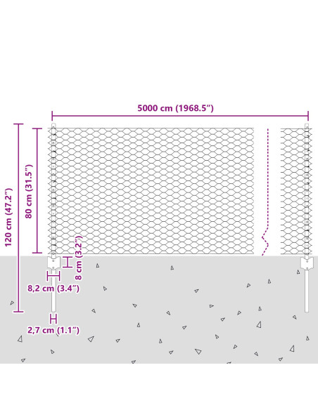 Pali per Recinzione  11 pcs U-Channel Verde 80 cm Acciaio, Recinzione Esagonale  Verde 0,8x50 m Acciaio