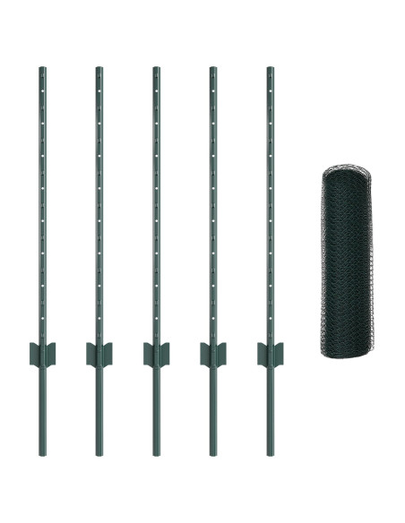 Post Recinzione  5 pcs U-Channel Verde 80 cm Acciaio, Recinzione Esagonale  Verde 0.8x10 m Acciaio