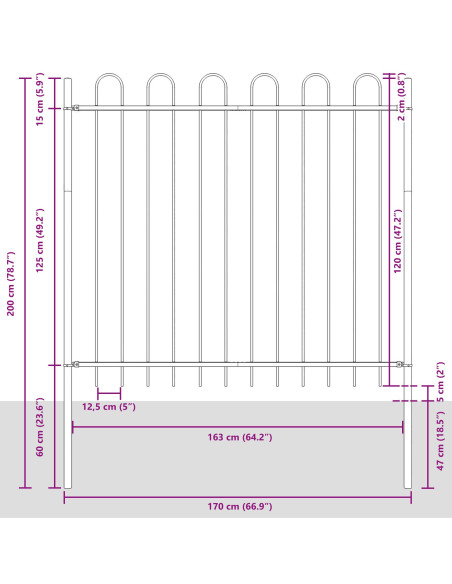 Recinzione da Giardino  con Parte Superiore a Gancio Bianca 6,8x1,5 m in Acciaio