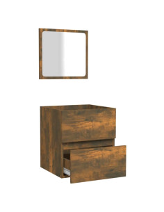 Mobile da Bagno con Specchio Rovere Fumo in Legno Multistrato