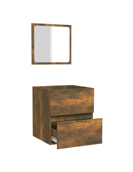 Mobile da Bagno con Specchio Rovere Fumo in Legno Multistrato