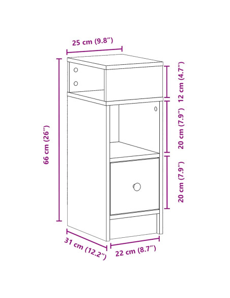 Comodino con Cassetto Rovere Artigianale 25x31x66 cm