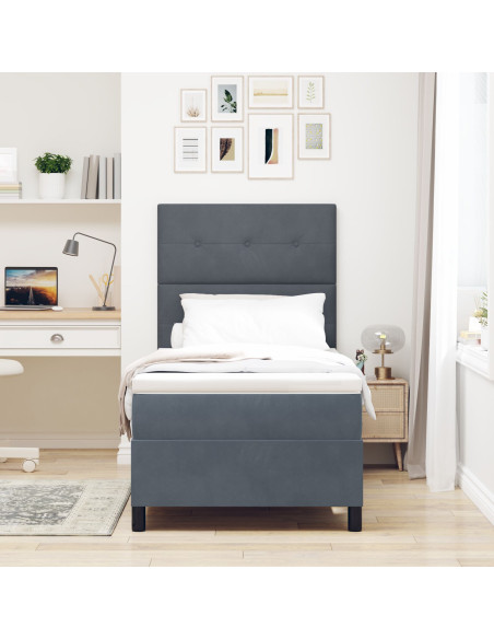 Letto Box Spring con Materasso Grigio Scuro Singolo in Velluto