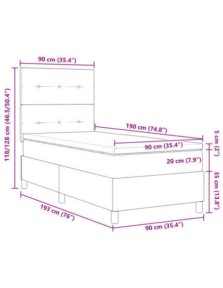 Letto Box Spring con Materasso Nero Singolo Velluto