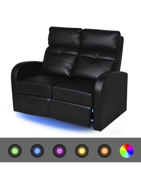 Divano Reclinabile a 2 Posti con LED in Similpelle Nero