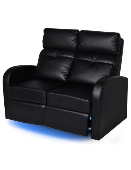 Divano Reclinabile a 2 Posti con LED in Similpelle Nero