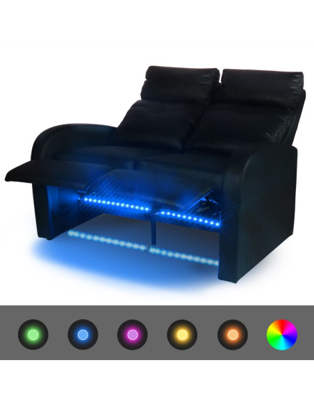 Divano Reclinabile a 2 Posti con LED in Similpelle Nero