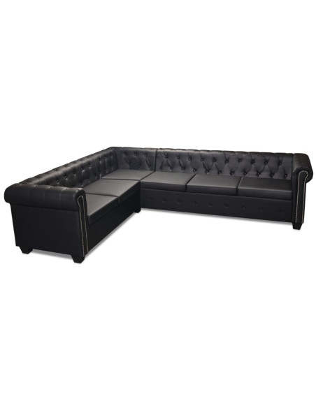 Divano Chersterfield 6 posti Pelle Artificiale Nera