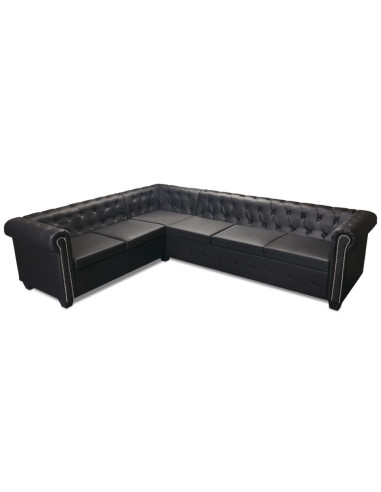 Divano Chersterfield 6 posti Pelle Artificiale Nera