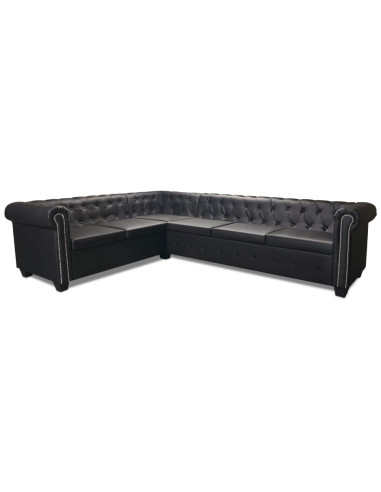 Divano Chersterfield 6 posti Pelle Artificiale Nera