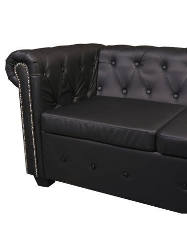 Divano Chersterfield 6 posti Pelle Artificiale Nera