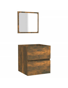 Mobile da Bagno con Specchio Rovere Fumo in Legno Multistrato 2
