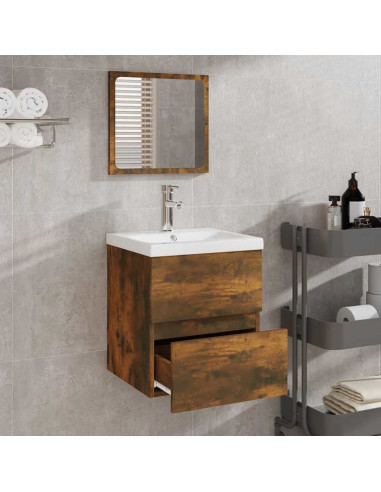 Mobile da Bagno con Specchio Rovere Fumo in Legno Multistrato