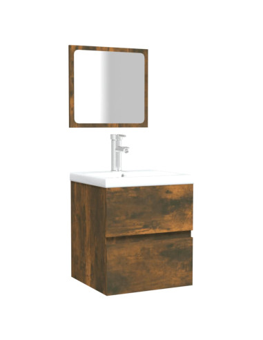Mobile da Bagno con Specchio Rovere Fumo in Legno Multistrato
