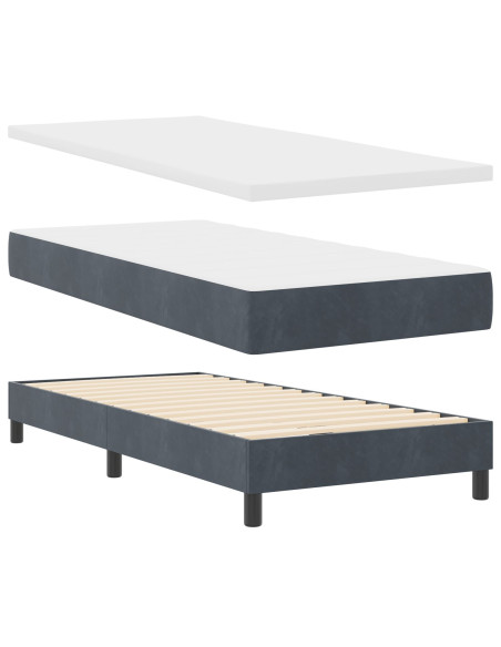 letto a box spring  con materasso grigio scuro in velluto singolo
