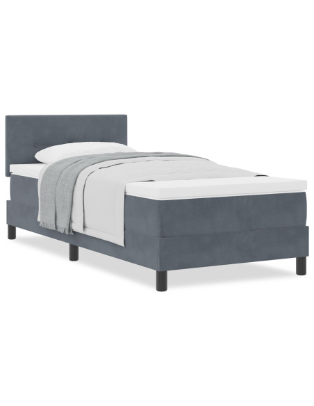 letto a box spring  con materasso grigio scuro in velluto singolo