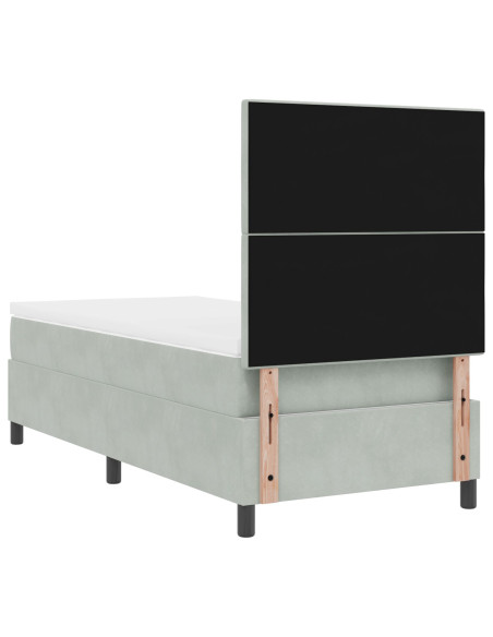 Letto Box Spring con Materasso Grigio Chiaro Singolo in Velluto