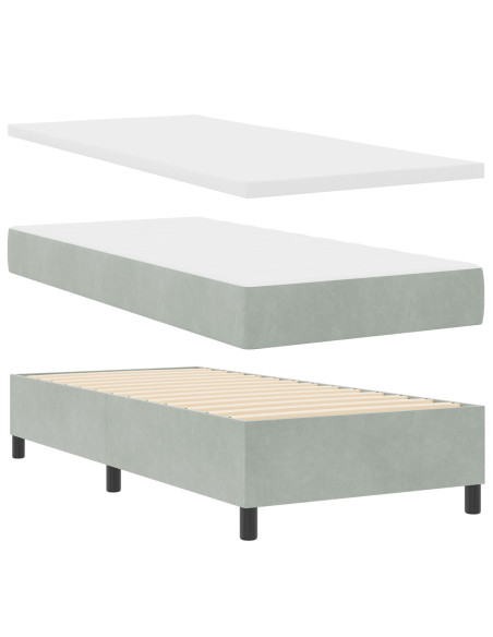 Letto Box Spring con Materasso Grigio Chiaro Singolo in Velluto