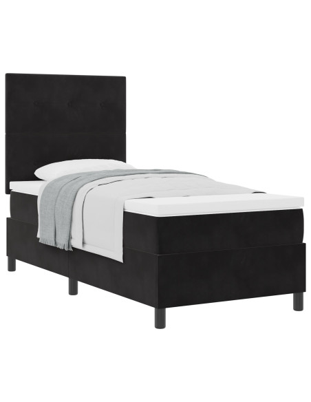 Letto Box Spring con Materasso Nero Singolo Velluto
