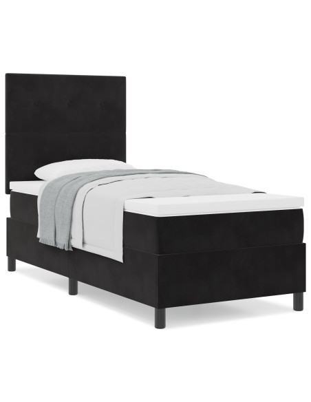 Letto Box Spring con Materasso Nero Singolo Velluto