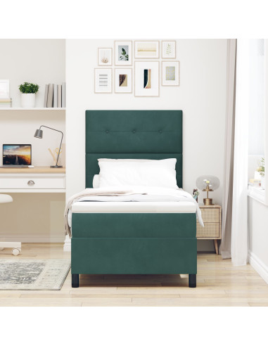 Letto a molle con materasso Verde Scuro 90 x 190 cm Tessuto