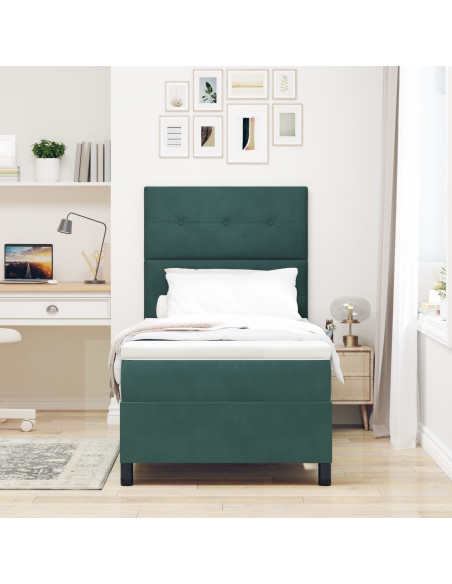 Letto Box Spring con Materasso Verde Scuro Singolo in Velluto