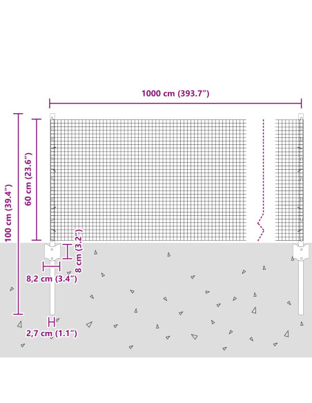 Recinzione in Filo Saldato  con 5 Pali a U Argento 0.6x10 m Acciaio