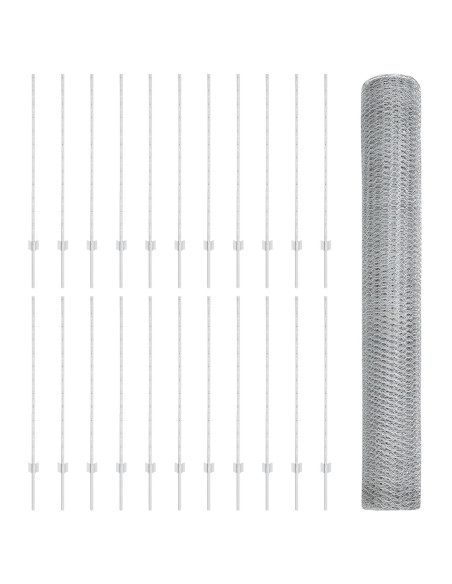 Pali per Recinto 22 pz U-Channel 120 cm in Acciaio Zincato,  Recinto Esagonale 1.2x50 m in Acciaio Zincato