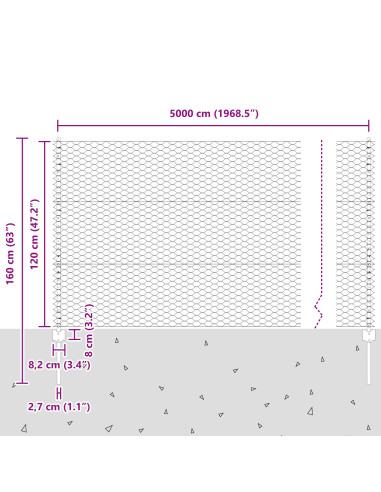 Recinzione con Posto Argento 1,2 x 50 m Acciaio