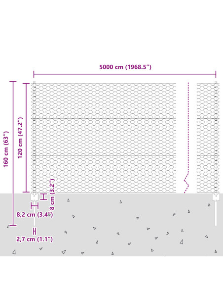 Pali Recinzione  22 pz U-Channel 120 cm Acciaio Galvanizzato, Recinzione Esagonale  1.2x50 m Acciaio Galvanizzato