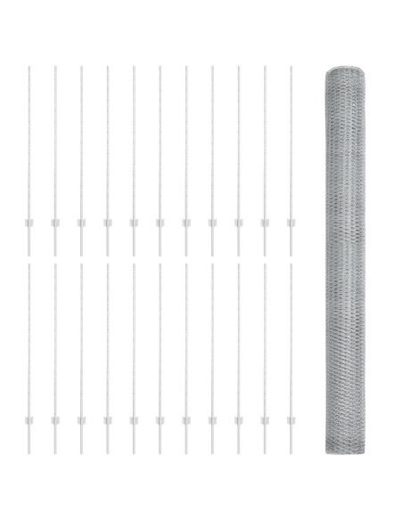 Post per Recinzione  22 pz Canale a U 140 cm Acciaio Galvanizzato, Recinzione Esagonale  1,4x50 m Acciaio Galvanizzato