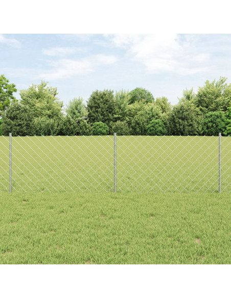 Recinzione a Rete  con 10 Pali U Argento 0.6x10 m Acciaio